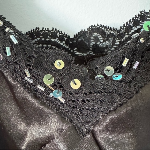 George Plus Black Satin Cami w/Lace & Sequin Trim Size 1X Babydoll Vintage Vibe - Picture 3 of 8